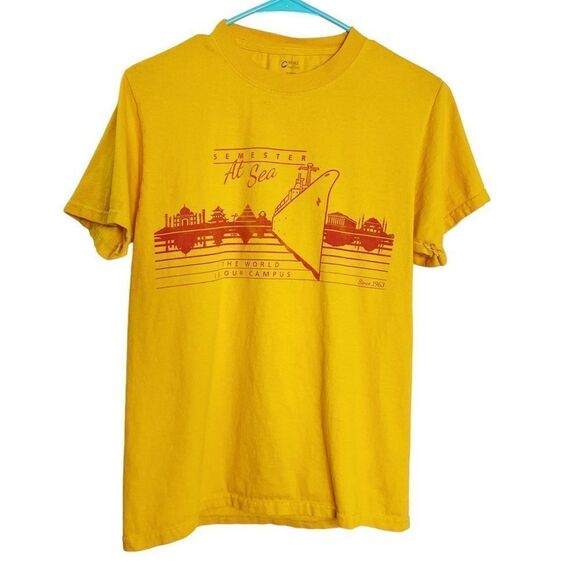 C Port and Company Short Sleeve Graphic Tee Yellow and Red Small - Picture 1 of 5